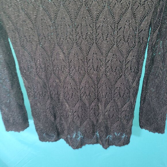 Magaschoni Black Lattice Knit V-Neck Long-Sleeve Sweater Top Womens Size M - Picture 11 of 11